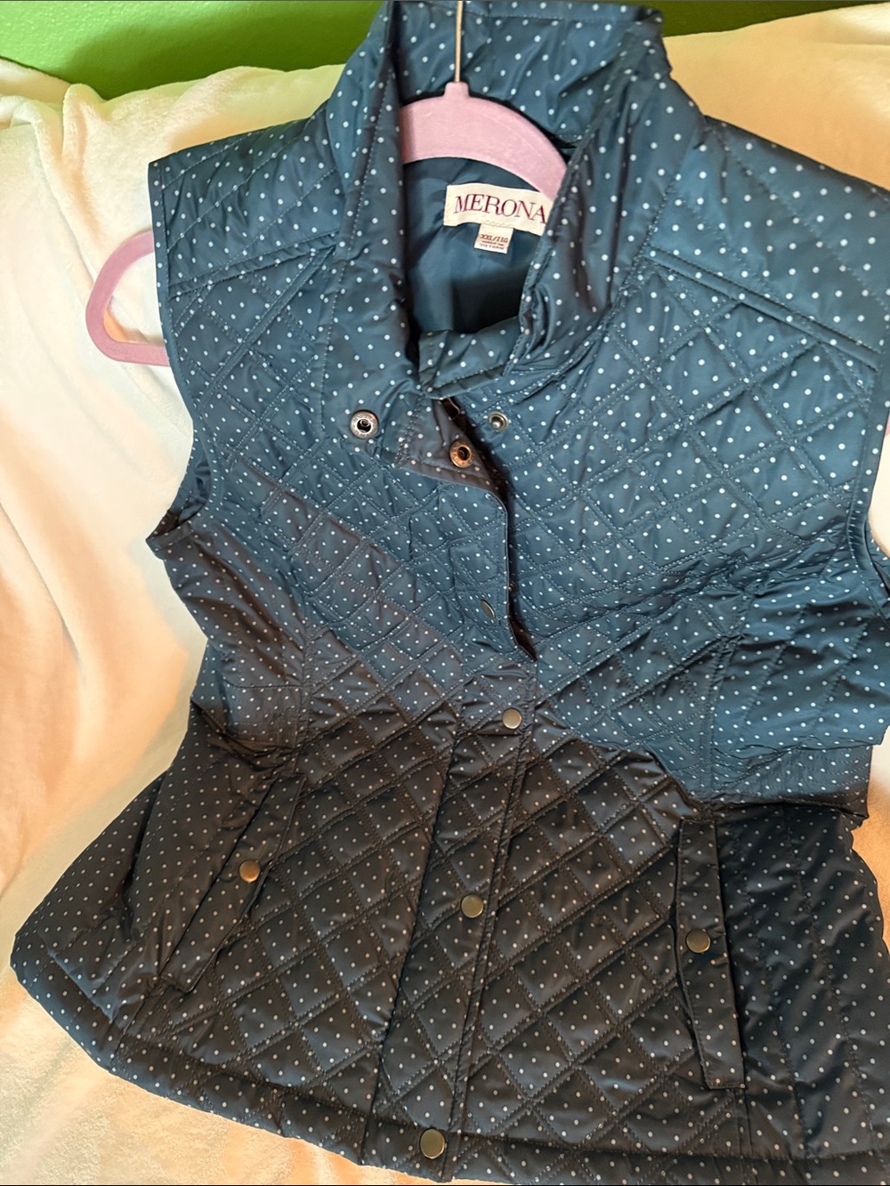 Merona Deep Teal  Quilted Vest with White Polka Dots